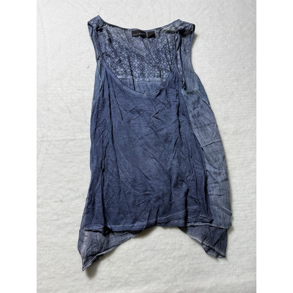 DKNY Jeans Womens Blue Lace Overlay Layered Tank Top Size Medium Boho
